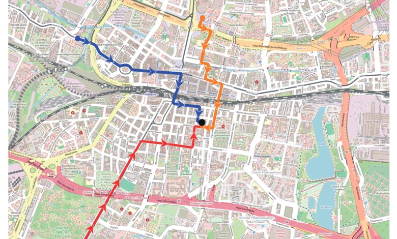 Poglądowa mapa protestu w Katowicach
