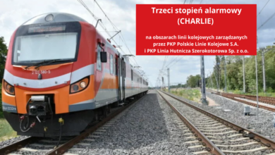 Trzeci stopień alarmowy (CHARLIE) na obszarach linii kolejowych zarządzanych przez PKP Polskie Linie Kolejowe S.A. i PKP Linia Hutnicza Szerokotorowa Sp. z o.o.