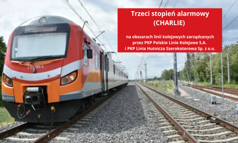 Trzeci stopień alarmowy (CHARLIE) na obszarach linii kolejowych zarządzanych przez PKP Polskie Linie Kolejowe S.A. i PKP Linia Hutnicza Szerokotorowa Sp. z o.o.