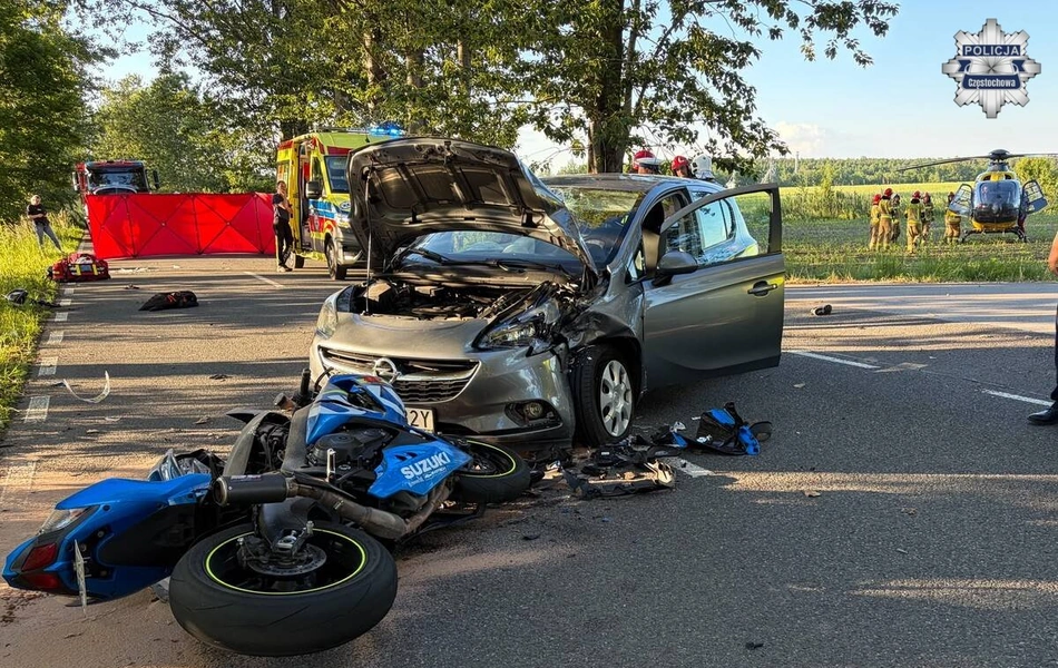 wypadek z udziałem motocyklisty w gminie Kruszyna