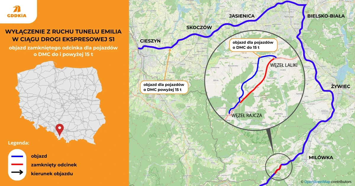 Tunel w Lalikach zostanie zamknięty. Kierowców czekają objazdy